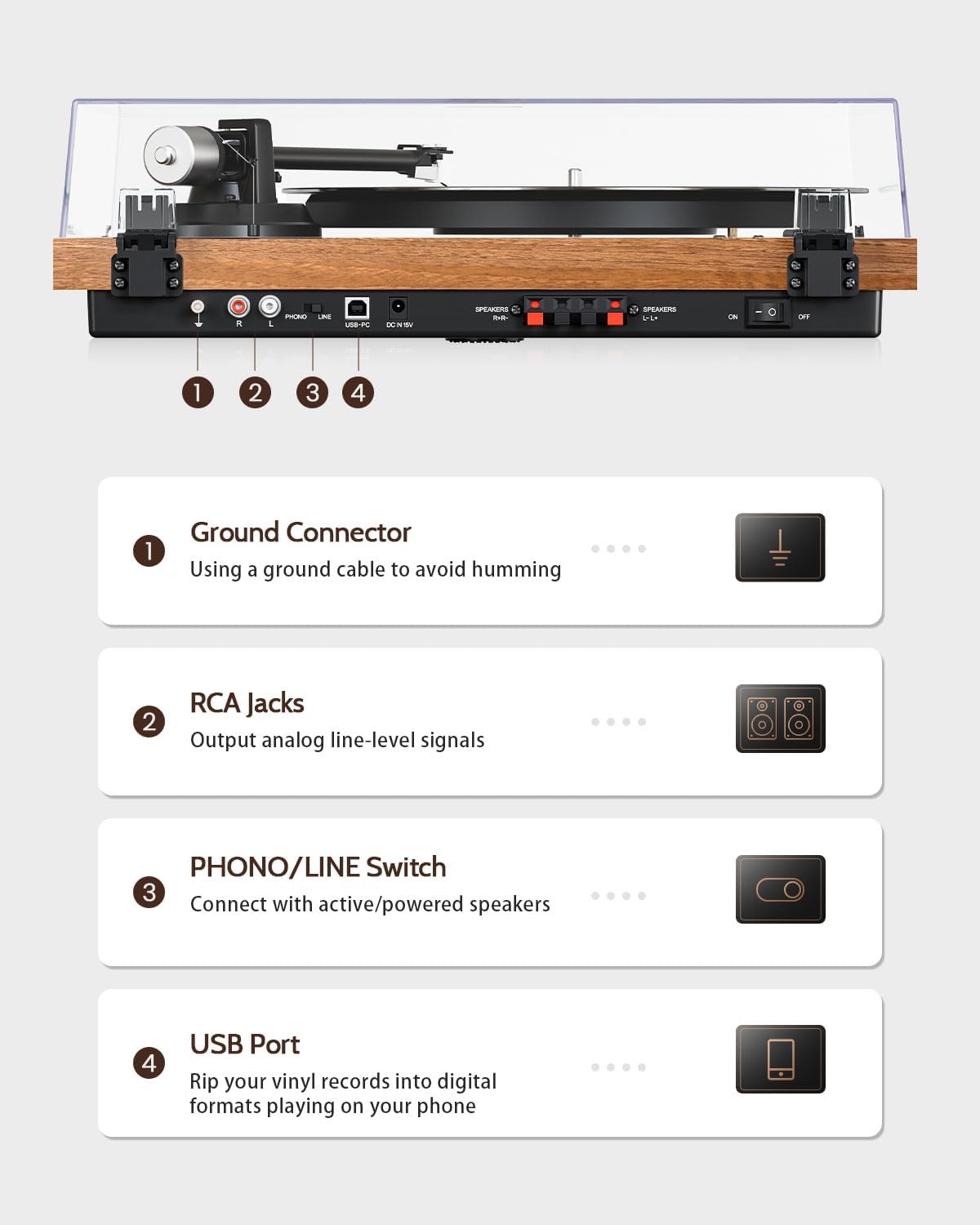 Detalle 2 de 1byone S-471DE-0010 platenspeler met Bluetooth, USB en riemaandrijving