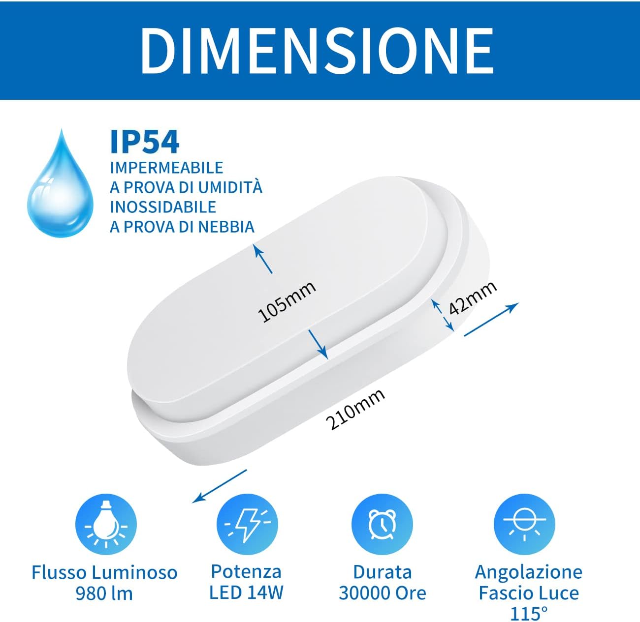 Thumbnail 1 de ANWIO Lampada da parete bianco 14W 980 lm 4000K IP54 (2 unità) per esterno e interno