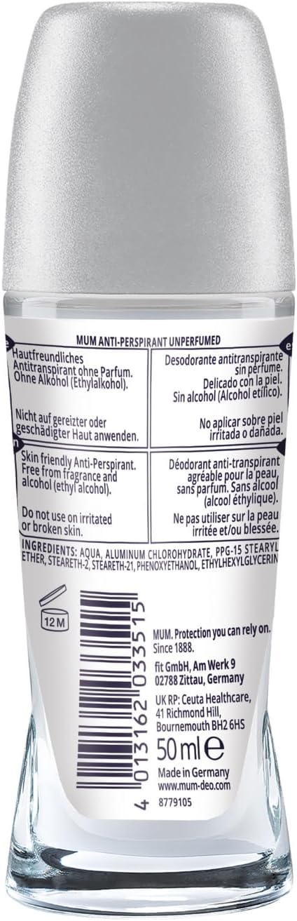 Detalle de Mum Unperfumed Roll On Deodorant (50 ml) – 6 Pack, Alcohol Free & Fragrance Free