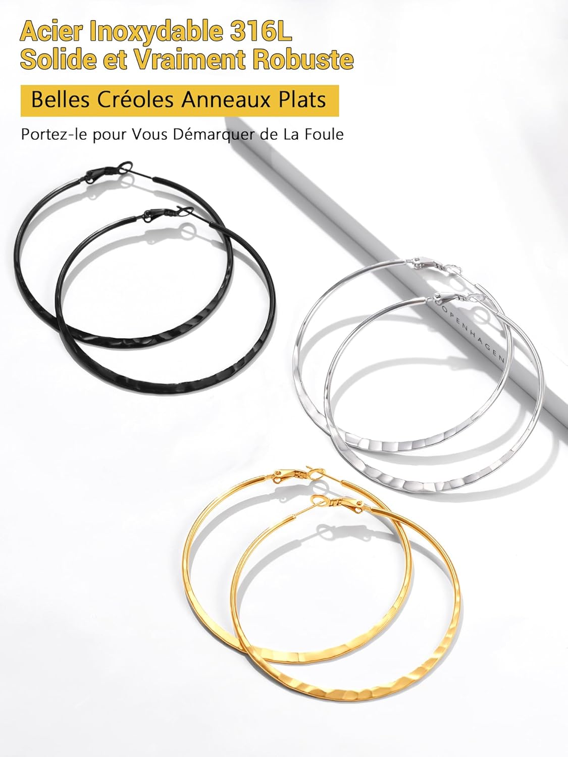 Thumbnail 5 de PROSTEEL Boucles d’oreilles créoles femme en acier inoxydable (30/40/60/80 mm) – anneau plat