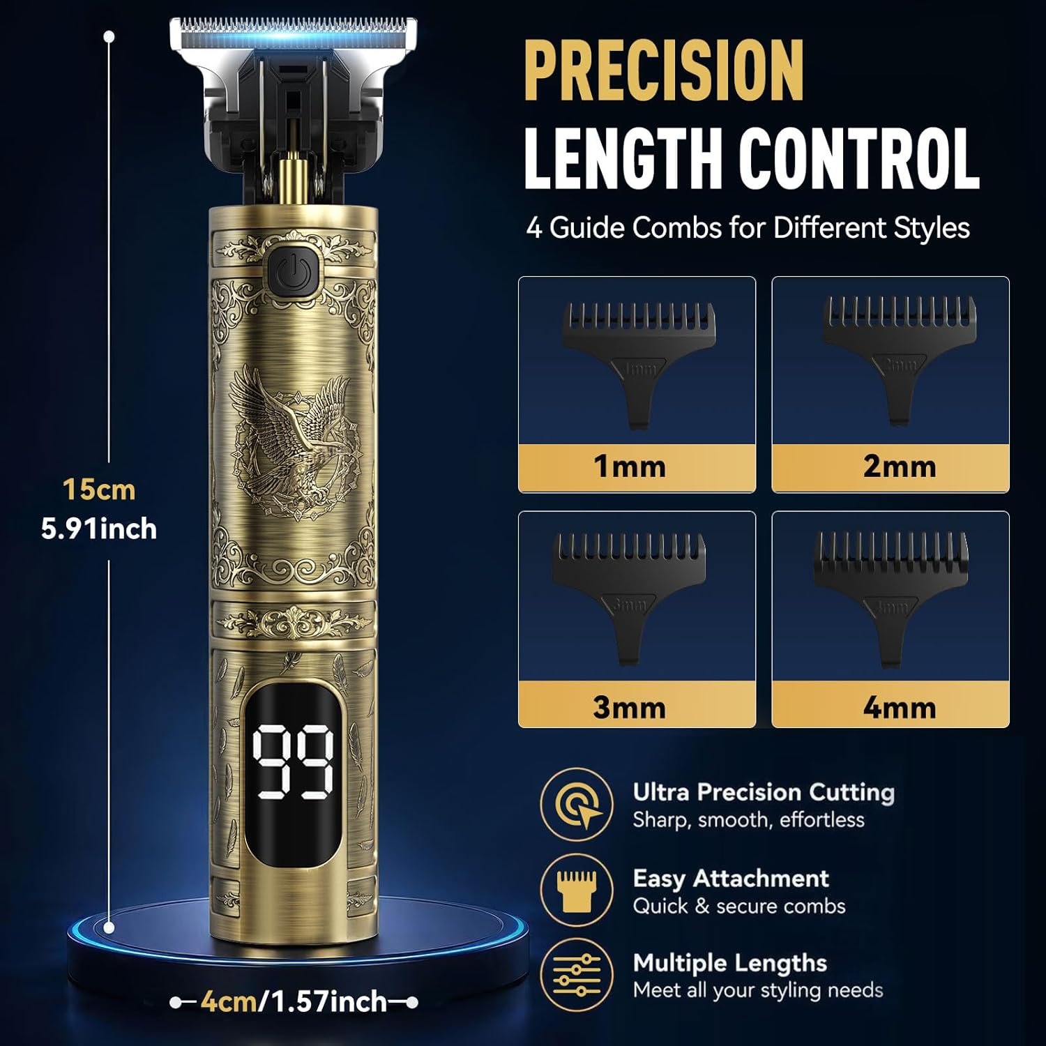 Detalle 2 de Solati Beard Trimmer for Men: Premium Titanium Blades, LCD Display and 300-Minute Cordless Runtime