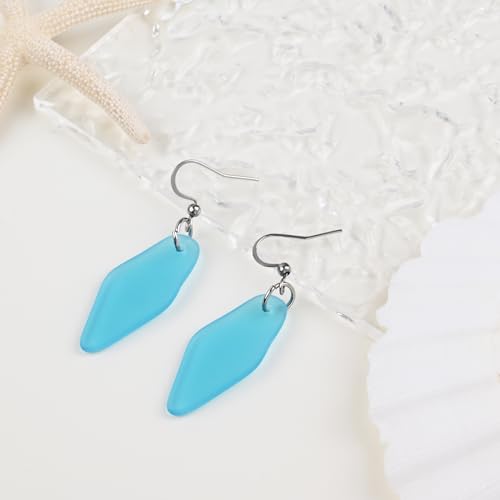 Detalle 2 de Weviway Sea Glass Drop Dangle Earrings, Light Blue – Handmade Beach Jewellery
