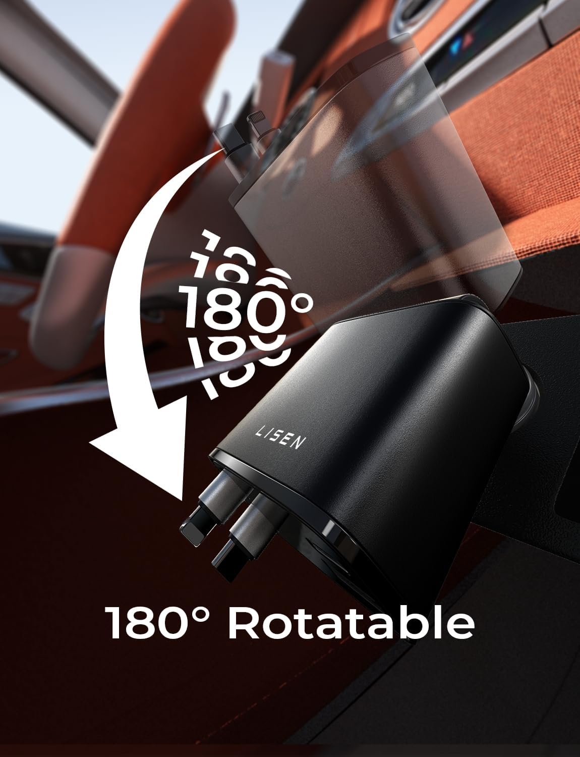 Thumbnail 4 de LISEN Retractable Car Charger Adapter 69W – 4-in-1 USB-C & USB-A Vehicle Charger for UK Roads
