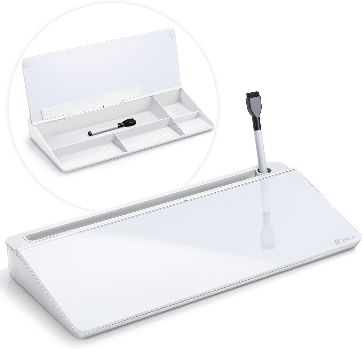 Detalle de Varhomax VDS-WB-02 Desktop Glass Whiteboard with 5-Compartment Storage