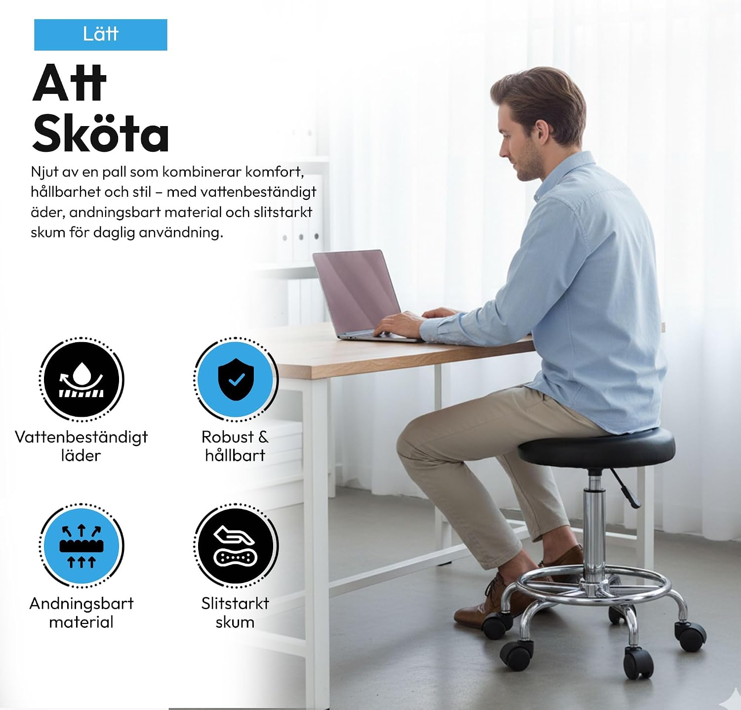 Detalle 2 de GOODS+GADGETS arbetspall på hjul, höj- och sänkbar med konstlädersits