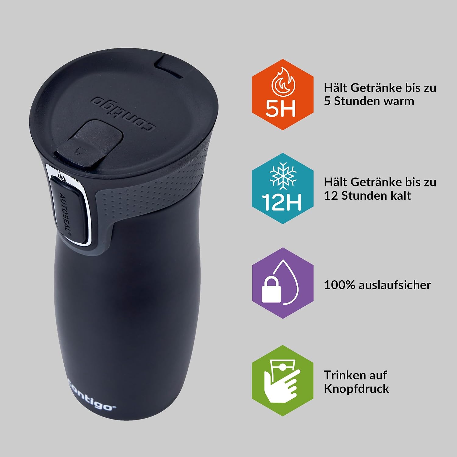Detalle 2 de Contigo West Loop Autoseal Edelstahl-Thermobecher, 470 ml – auslaufsicher und spülmaschinenfest
