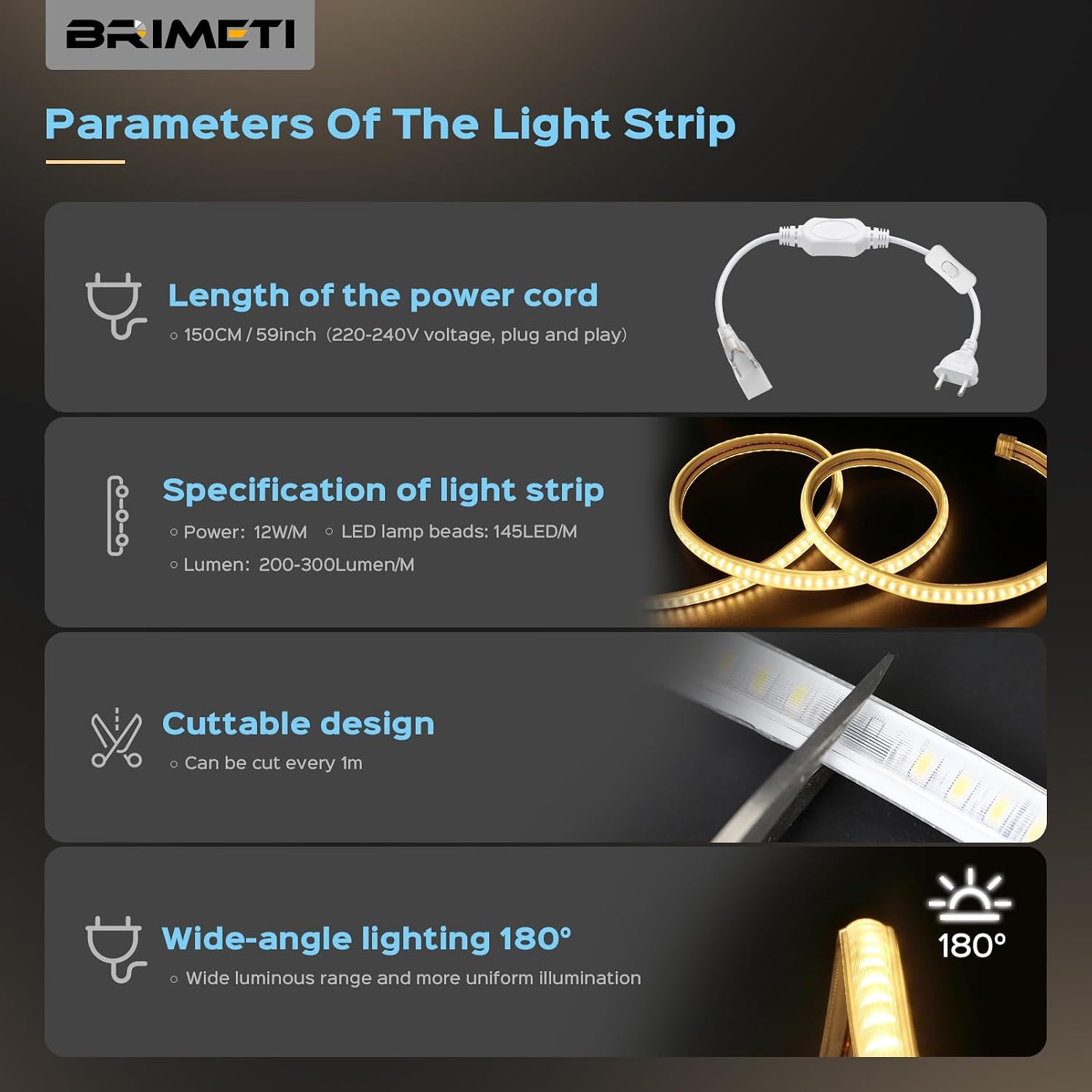 Detalle 2 de BRIMETI LED-list 10 m, neutralvit 4000 K, IP65 och 145 LED/m