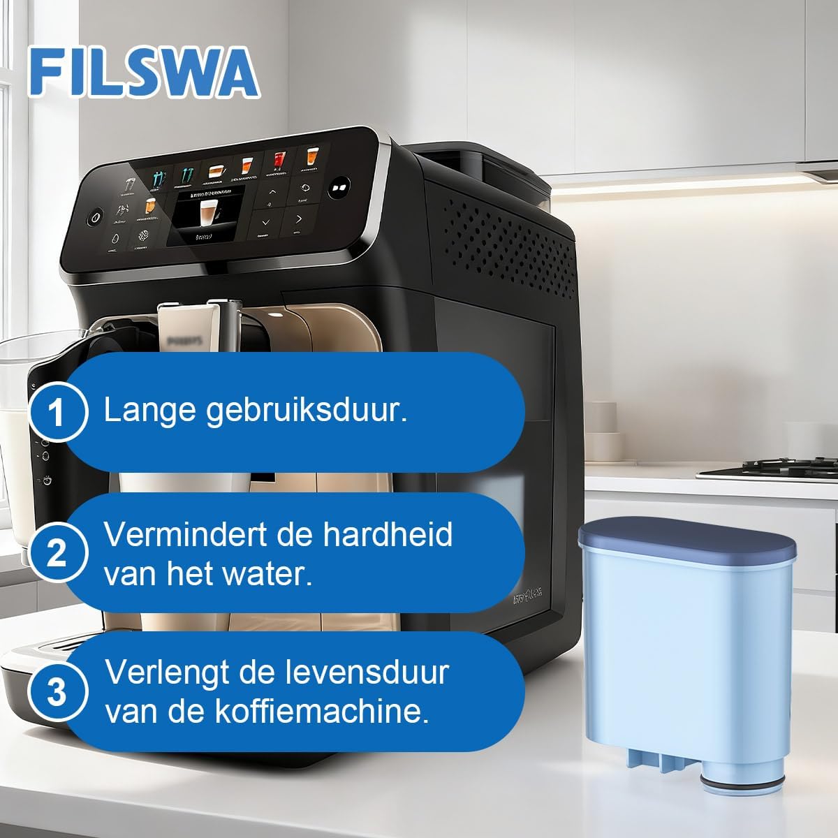 Thumbnail 4 de FILSWA waterfilter voor Philips en Saeco, 6 stuks met actieve kool