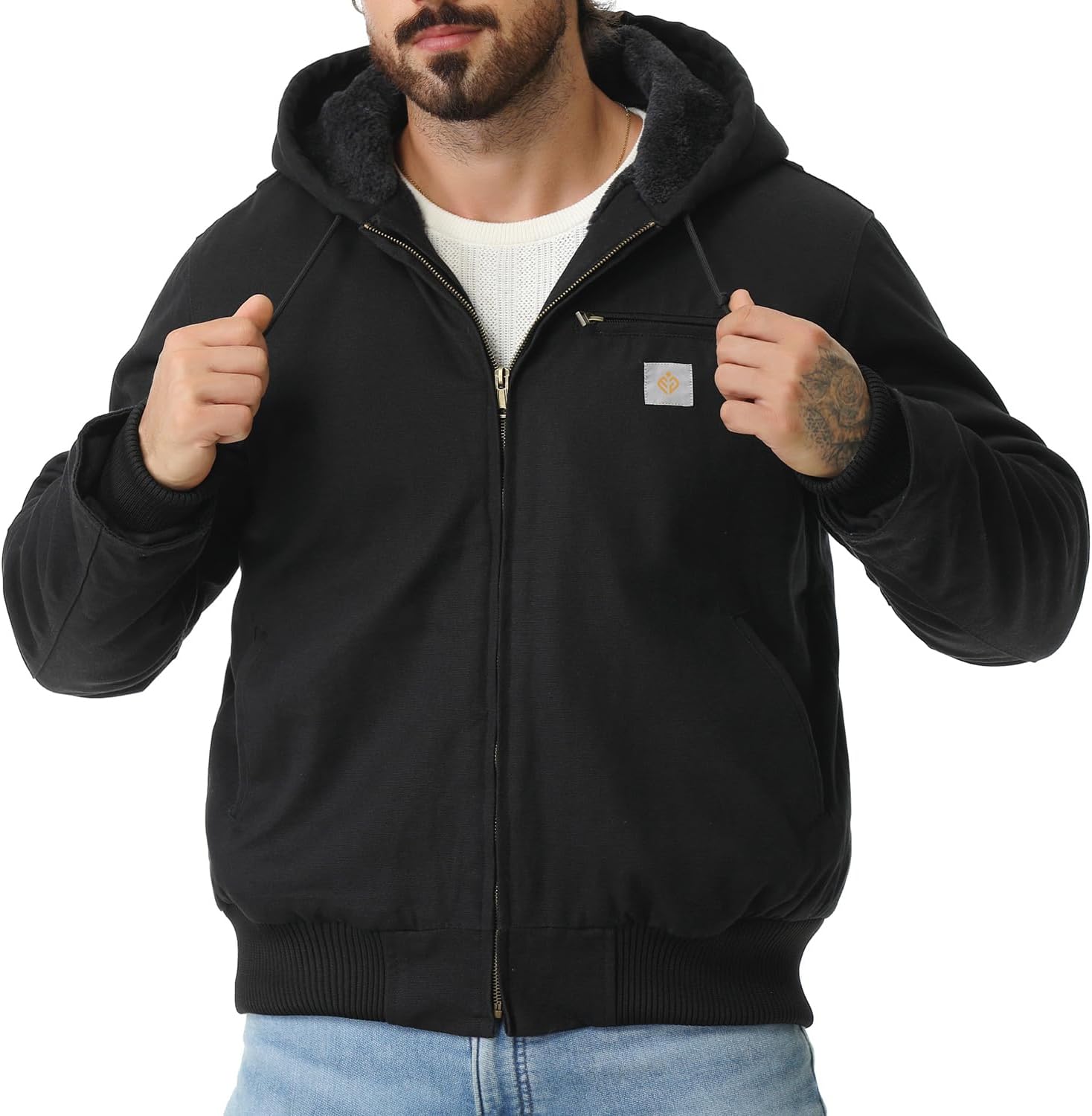 Detalle 1 de TUAOVA Men's Work Coat, Washed Duck Fleece-Lined Waterproof Hooded Jacket
