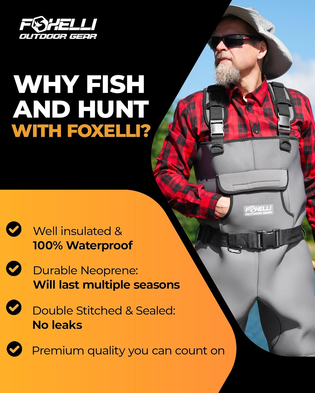 Thumbnail 2 de Foxelli Chest Waders in 4mm Neoprene for Hunting & Fishing (with PVC boots)