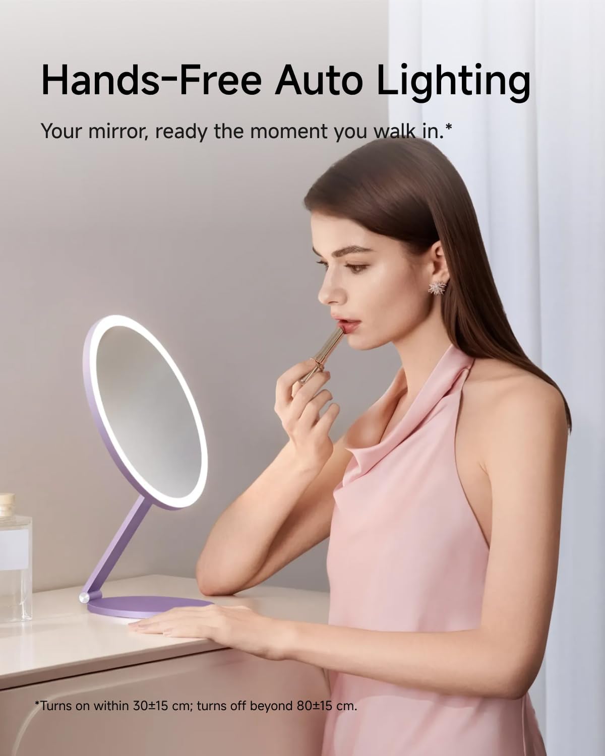 Detalle 2 de Laifen Lighted Makeup Mirror, Lavender Purple, 64 LEDs, 3 Colour Modes