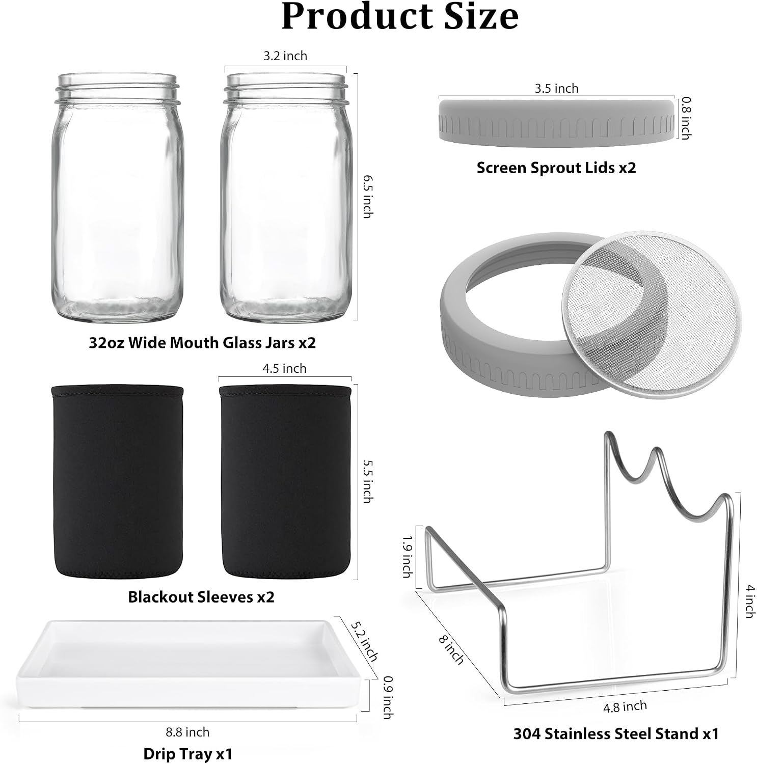 Detalle de Kitmiido Sprouting Kit Mason Jar Sprouter, 2 Wide-Mouth Jars, Stand and Tray