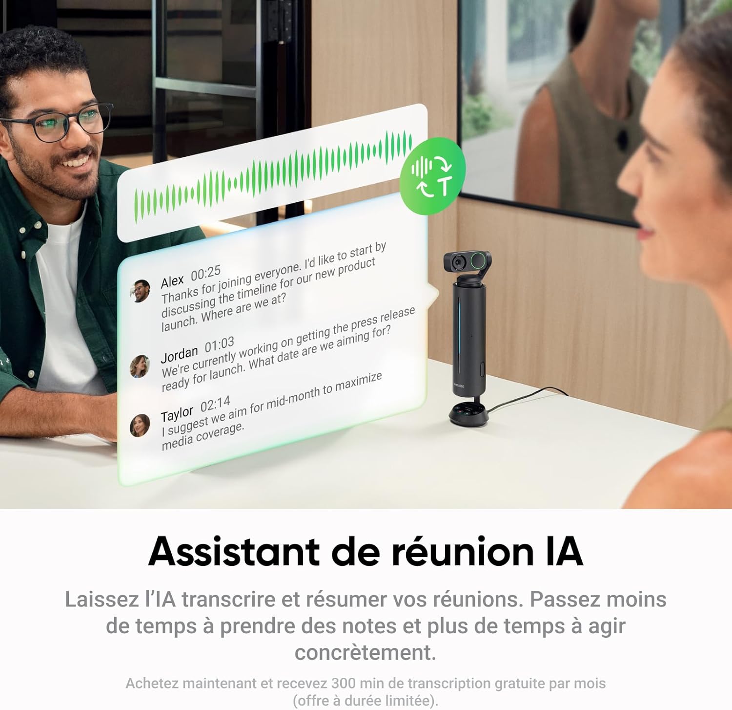 Thumbnail 5 de Insta360 Wave Blanc Arctique – Haut-parleur IA Bluetooth avec enregistrement vocal et 32 Go