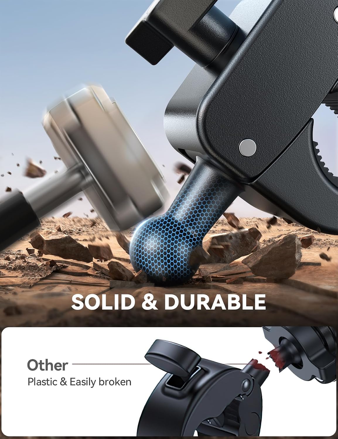 Detalle de JOYROOM Motorcycle Phone Mount Holder with Dual Vibration Dampener (150 mph) and Metal Handlebar Clamp