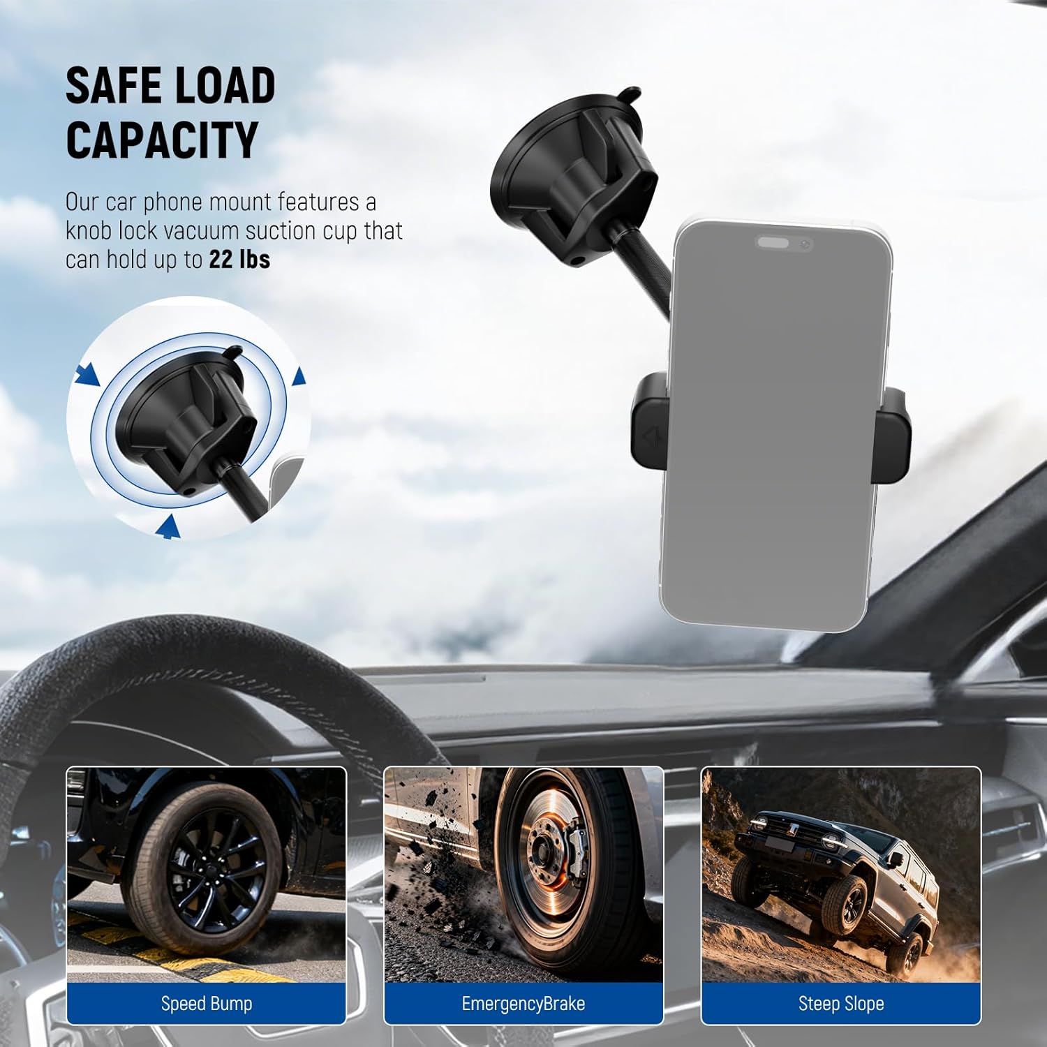 Thumbnail 3 de NEEWER PA137 Car Phone Holder with 360° Rotating Metal Arm and Vacuum Suction Cup
