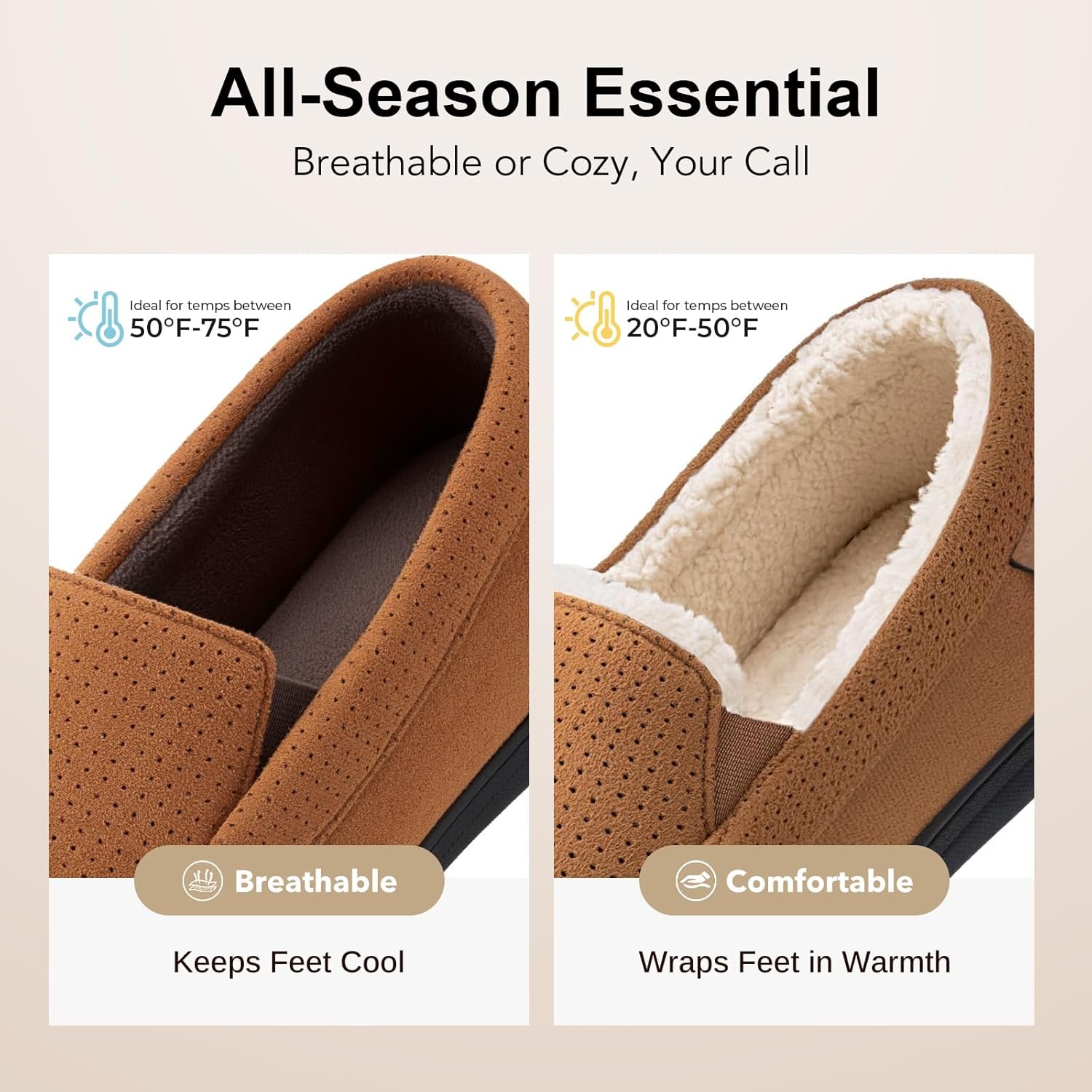 Thumbnail 2 de VeraCosy Men's Comfy Suede Memory Foam Moccasin Slippers with Sherpa Lining and Anti-Skid Sole