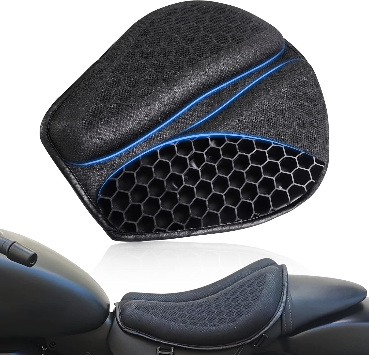Detalle de SKYJDM faltbares Motorrad-Gel-Sitzkissen mit 3D-Wabenstruktur (L)