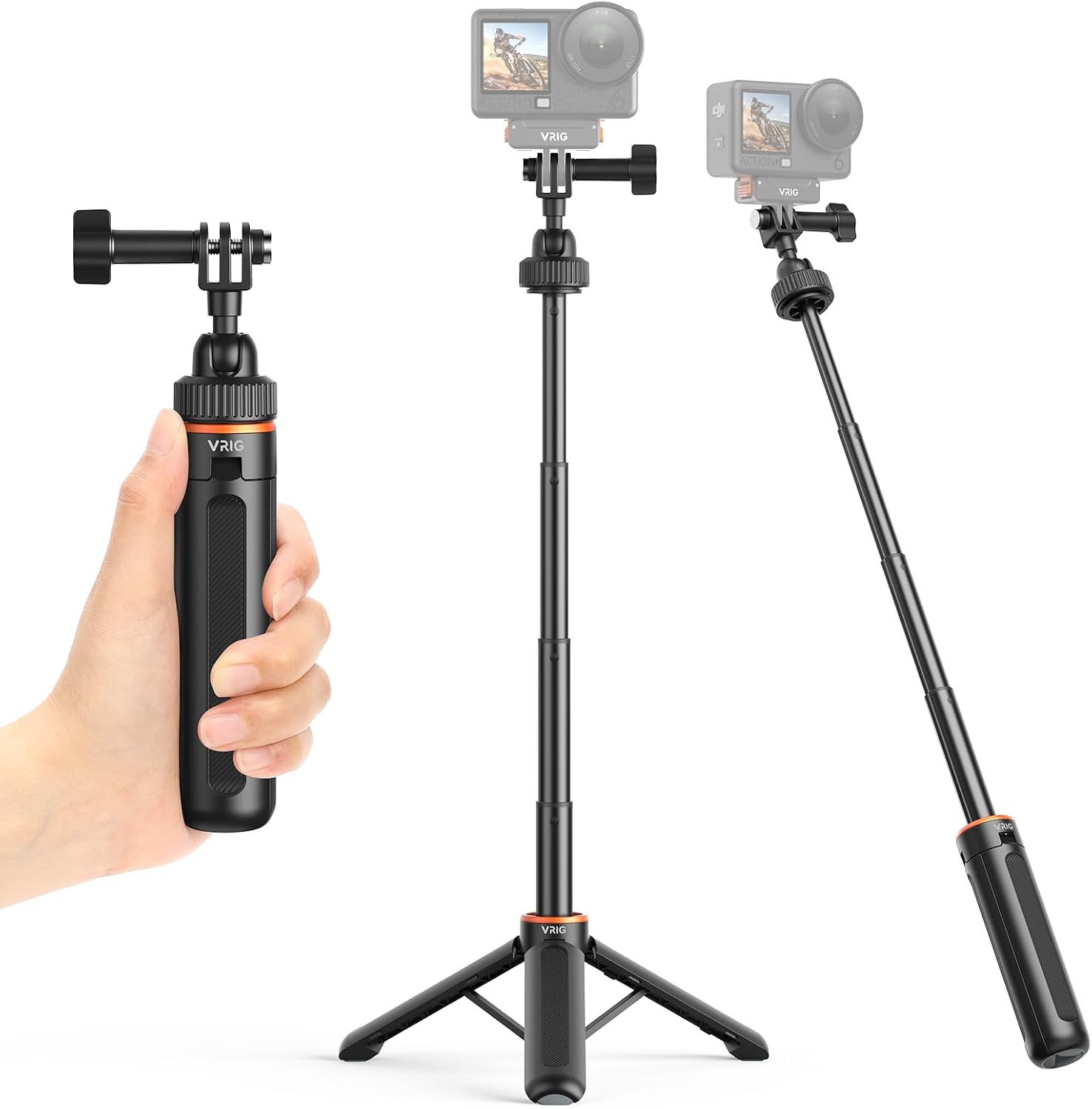 Detalle de VRIG 40cm Selfie-Stick Stativ für Action Cam – 2‑Polige Halterung, verlängerbar bis 40 cm