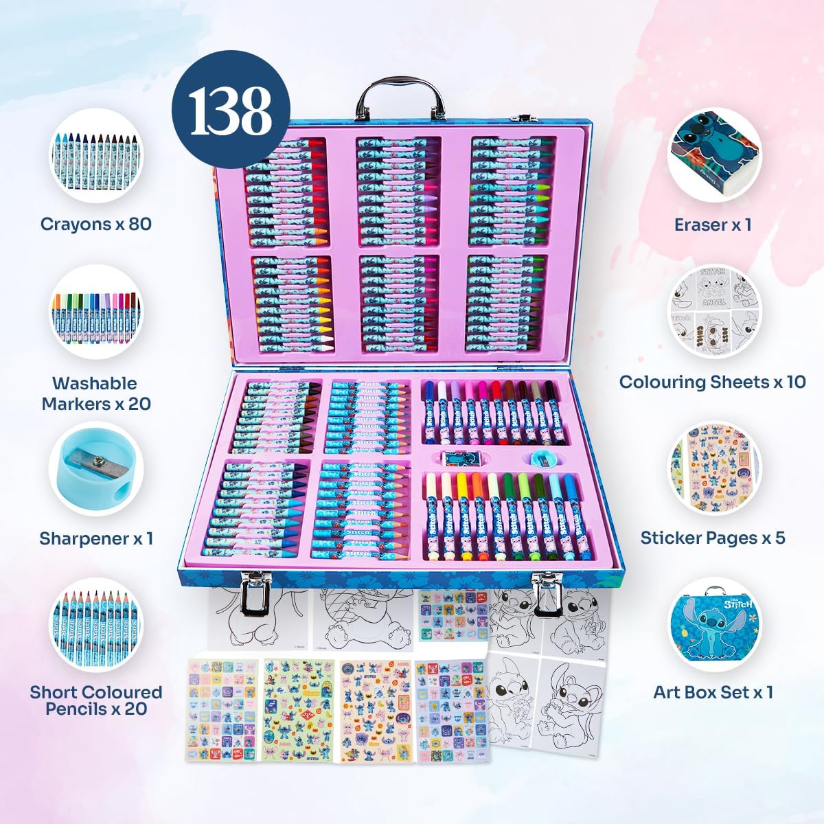 Thumbnail 1 de Disney Stitch Art Set 130+ piece kids' colouring kit 🎨