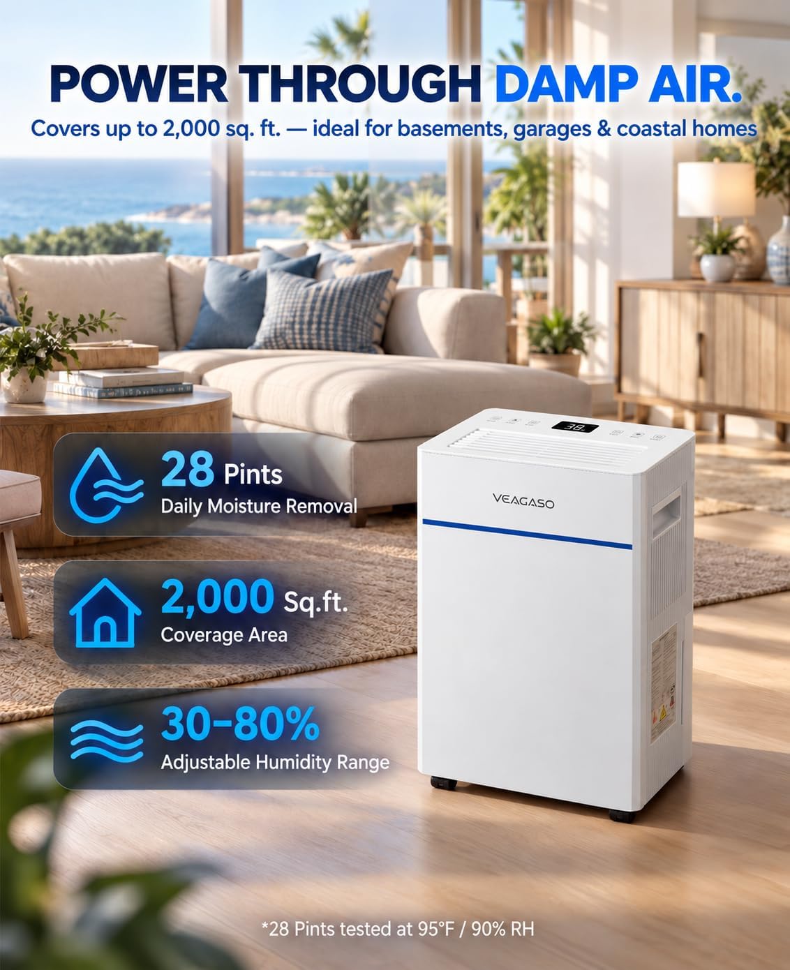 Detalle de VEAGASO dehumidifier 28-pint