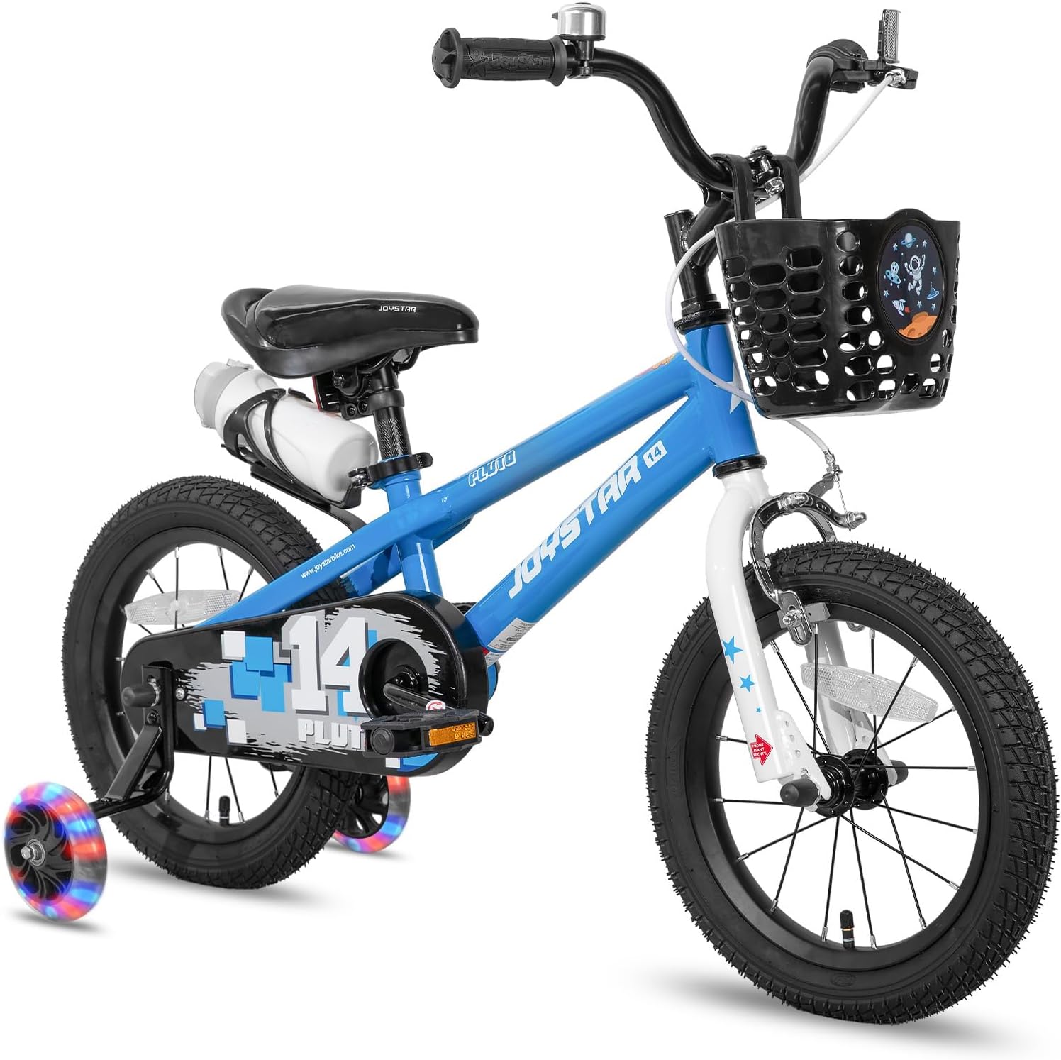 Detalle de JOYSTAR Pluto 12-20 Inch Kids Bike: Light-Up Training Wheels, Adjustable Seat, and Safe Chain Guard