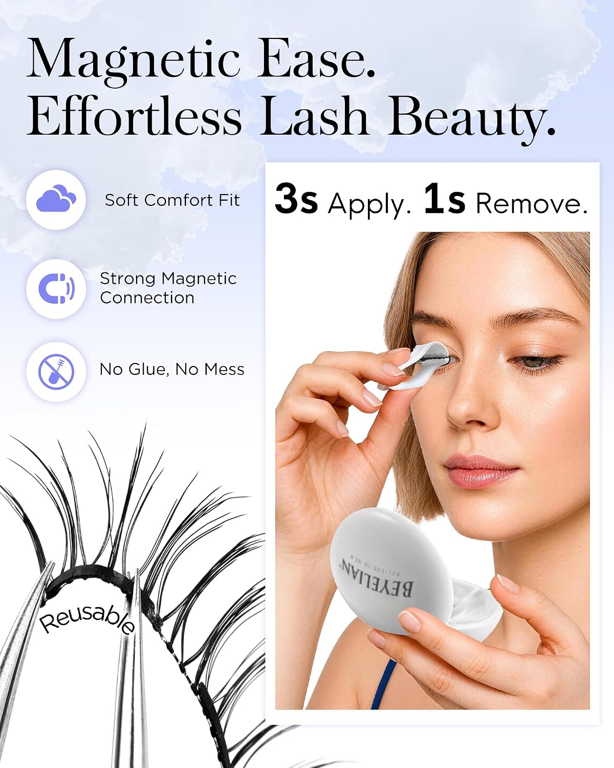 Detalle de BEYELIAN Magnetic Eyelashes with Applicator (YT25) — reusable, no-glue soft magnetic lashes