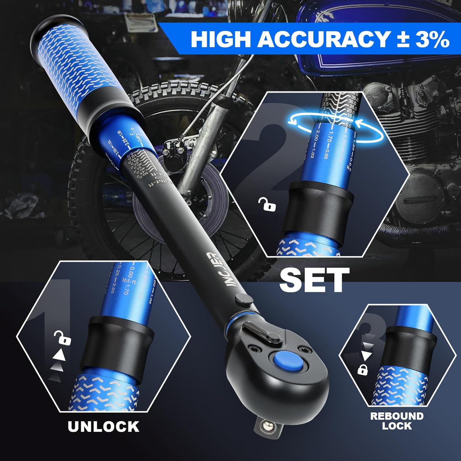 Thumbnail 4 de INGJER Upgrade 3/8" Drive Click Torque Wrench (5-50 Ft-Lb) – Dual-Direction, 72-Tooth, Chrome Vanadium