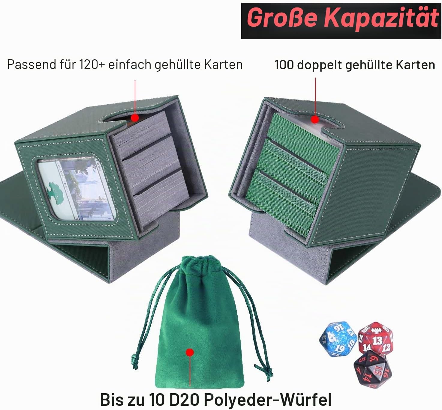 Thumbnail 2 de AFIING MTG Commander-Displaybox – 100 Doppelhüllen-Karten, Displayfenster, 2 Trennwände & Würfelbeutel