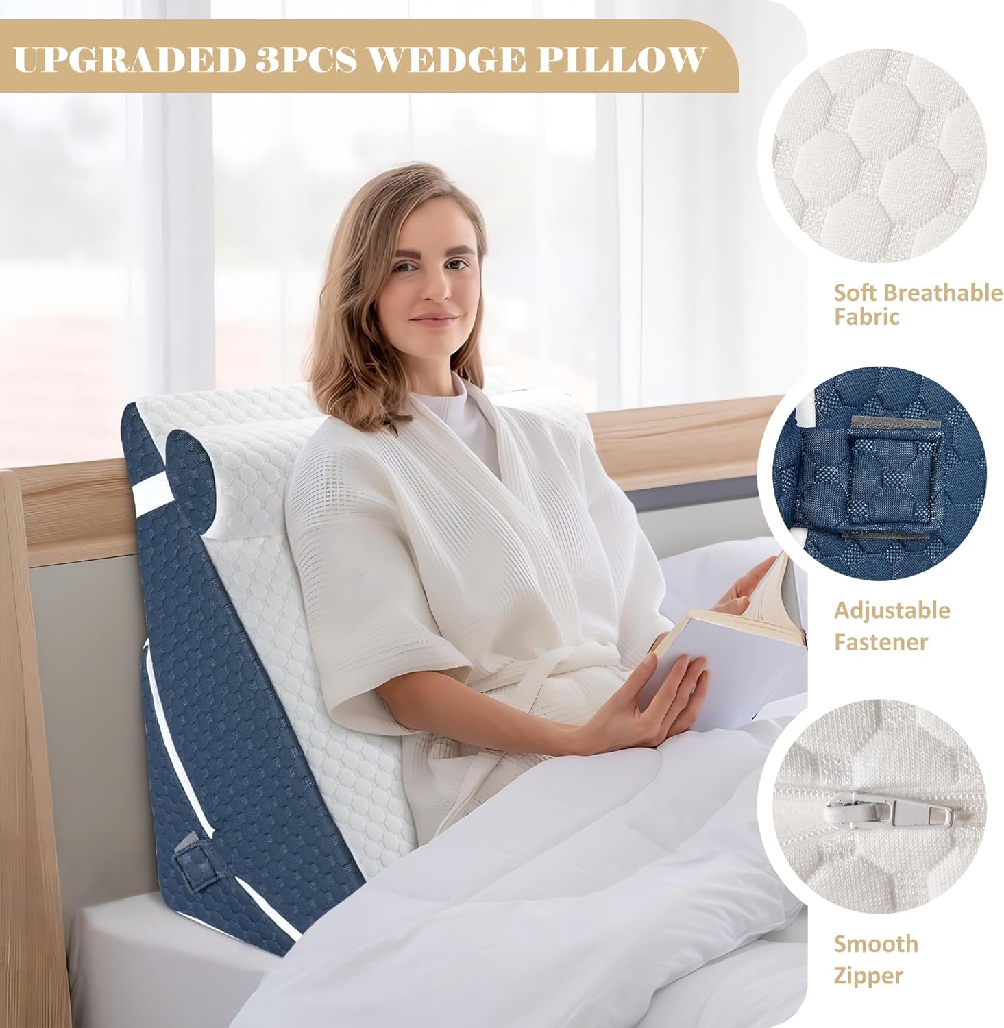 Detalle de WENRENER wedge pillow for sleeping 7 & 12 inch