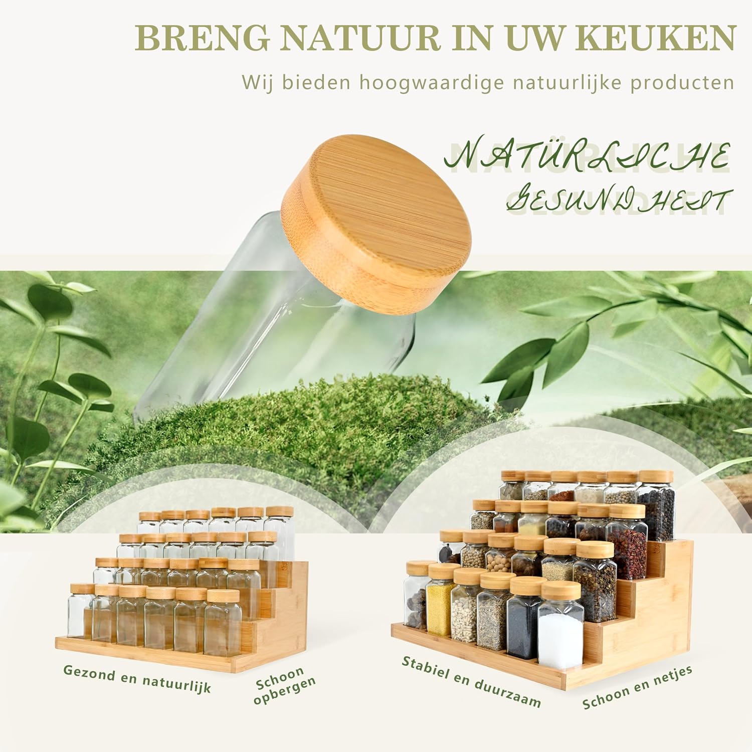 Detalle de SAEIV kruidenpotjesset met bamboe dienblad, 24 potjes van 120 ml