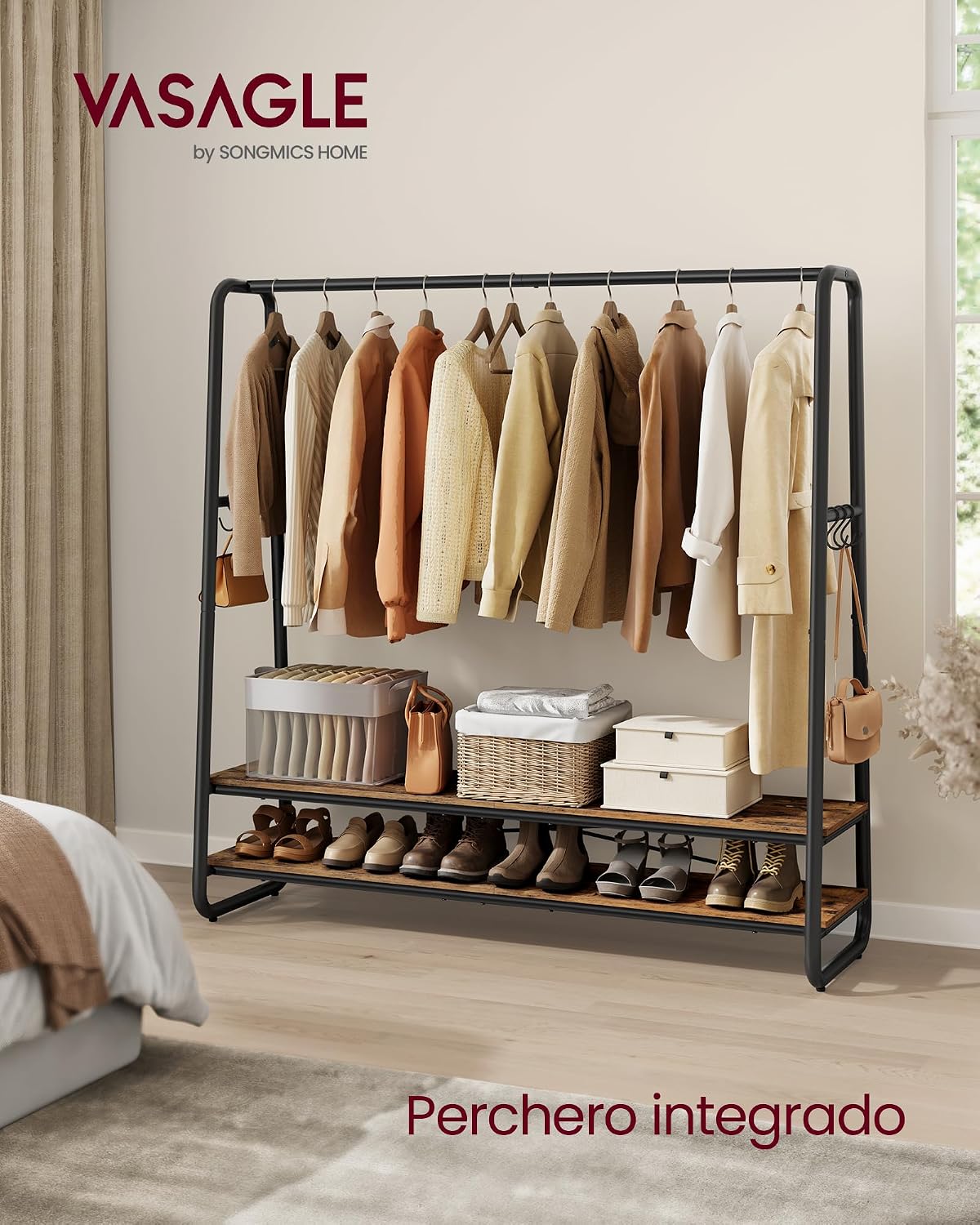 Detalle 2 de VASAGLE RGR119B01 perchero burro 45x138x160 cm