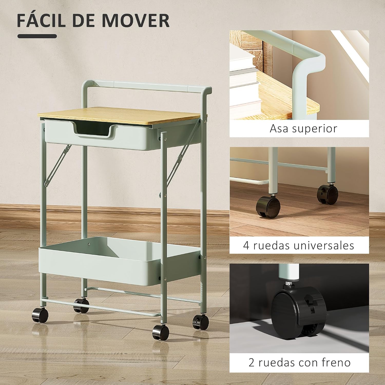 Thumbnail 3 de HOMCOM Carrito Auxiliar 45x29,5x68 cm