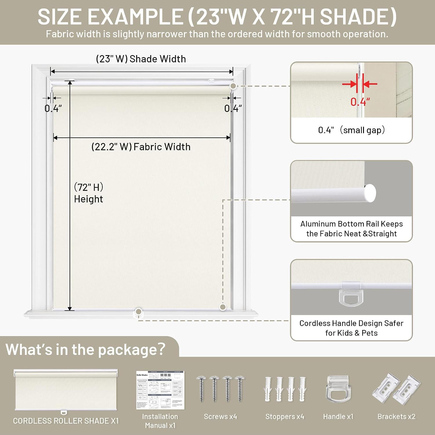 Detalle de SUNOFF Cordless Blackout Roller Shade 72" x 72
