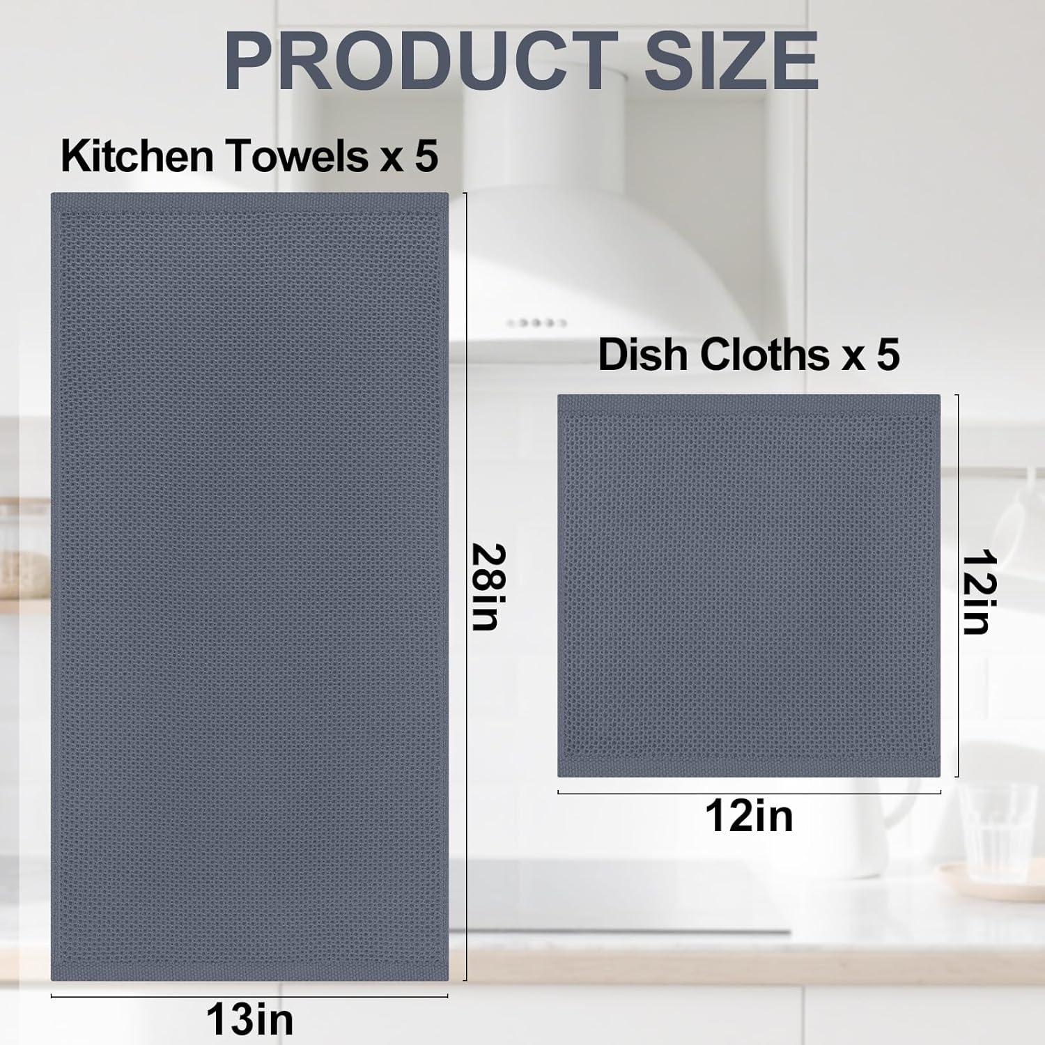 Detalle 2 de Homaxy 100% Cotton Kitchen Towels & Dishcloths Set (10-Pack) — 12x12" & 13x28", Dark Grey