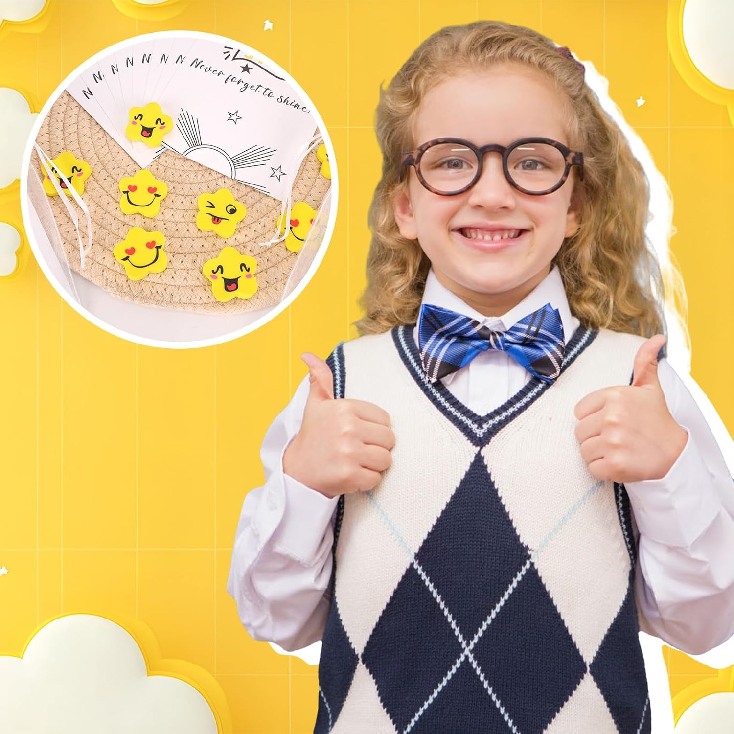 Detalle 2 de 30 Set Gifts for Students from Teachers: Star Eraser Pack with Greeting Cards and Organza Pouches
