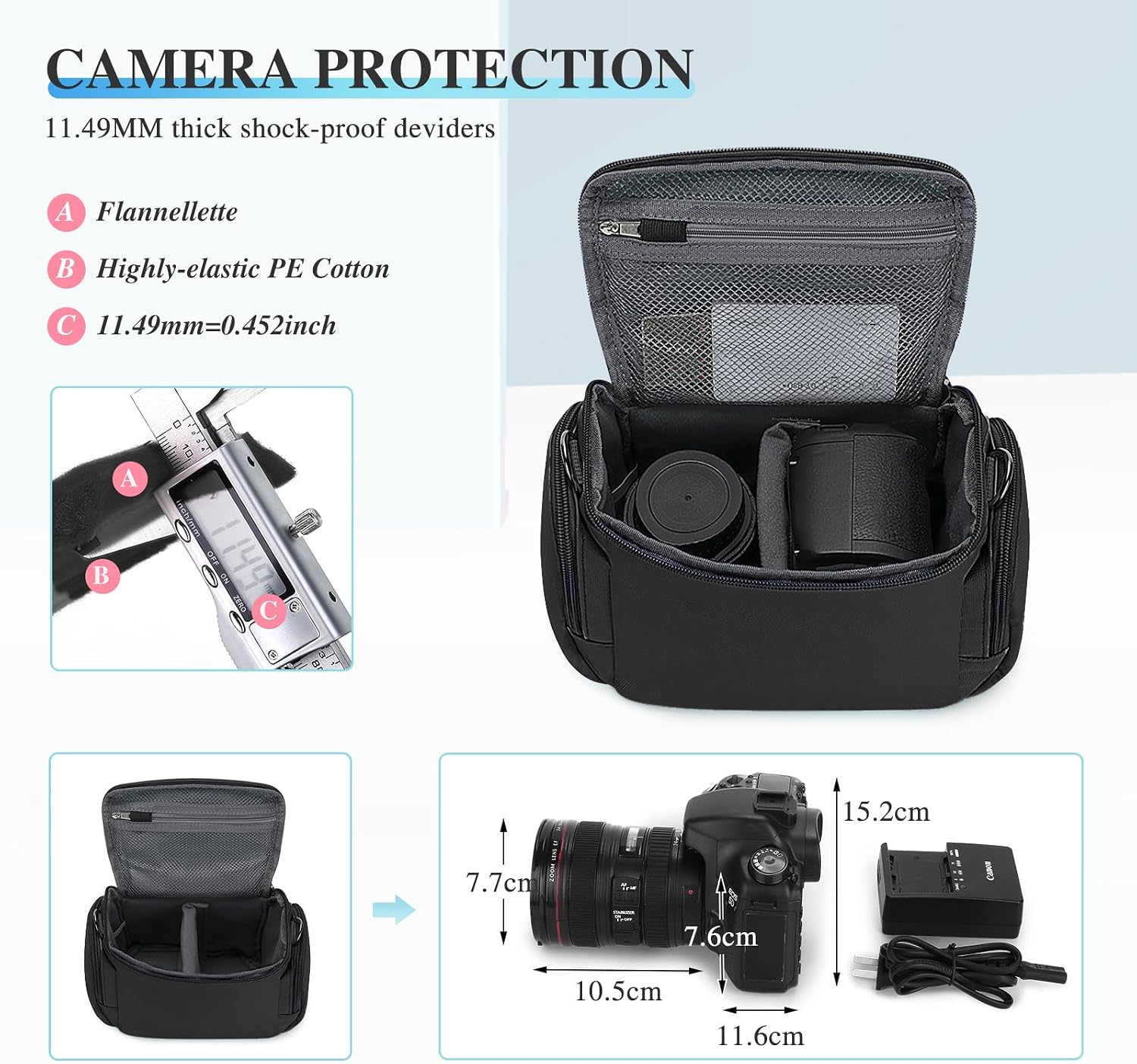 Detalle de BAIGIO Camera Bag for DSLR: Waterproof, Cross-Body Case with Adjustable Strap