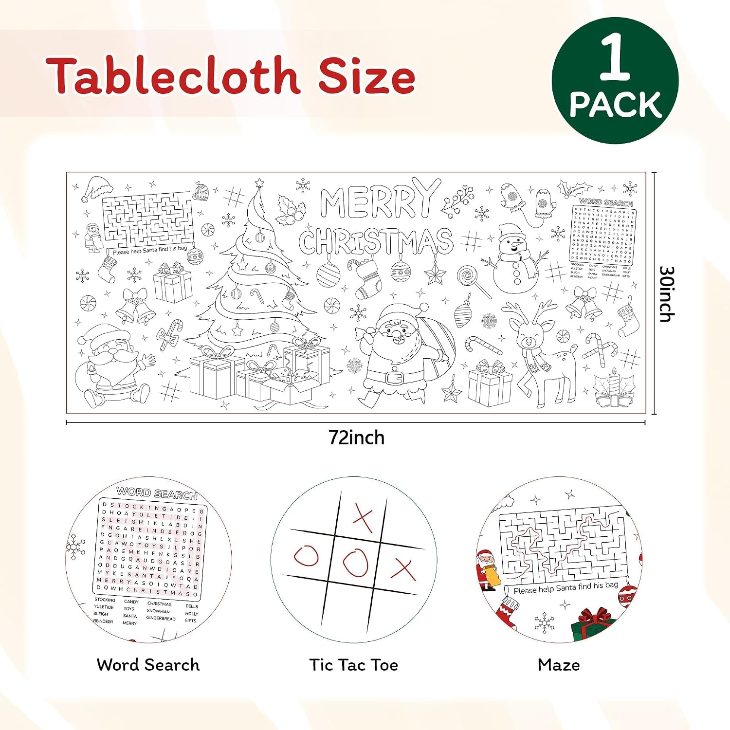 Detalle 2 de Childom Christmas Coloring Tablecloth, 30 x 72 Inch