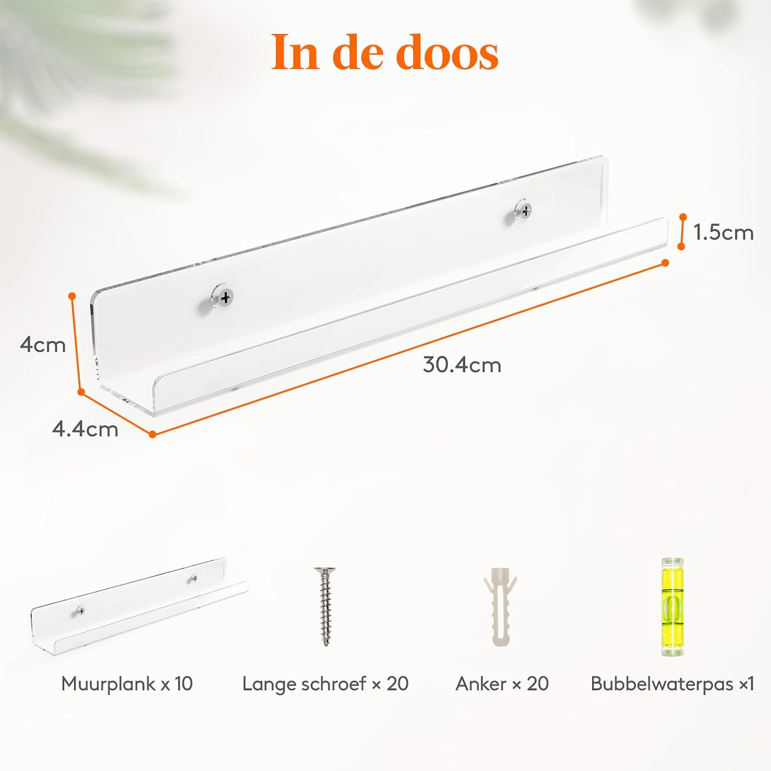 Detalle de Lifewit 23120 zwevende platenplanken, set van 10 transparante acrylplanken