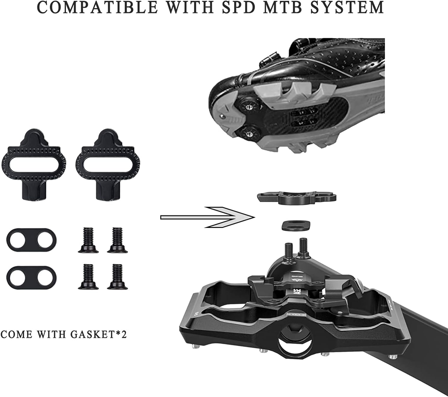 Thumbnail 2 de GEWAGE Pédales de vélo de montagne double face (plate + SPD) en format 9/16