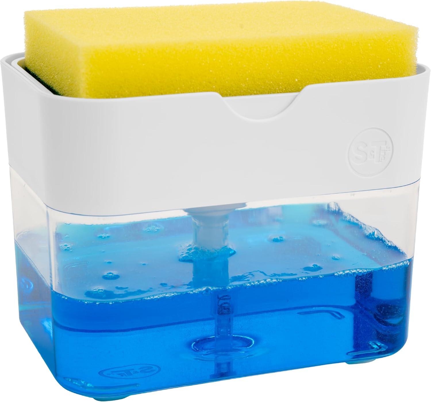 Detalle de S&T INC. Dish Soap Dispenser and Sponge Holder — Matte White, 13 oz