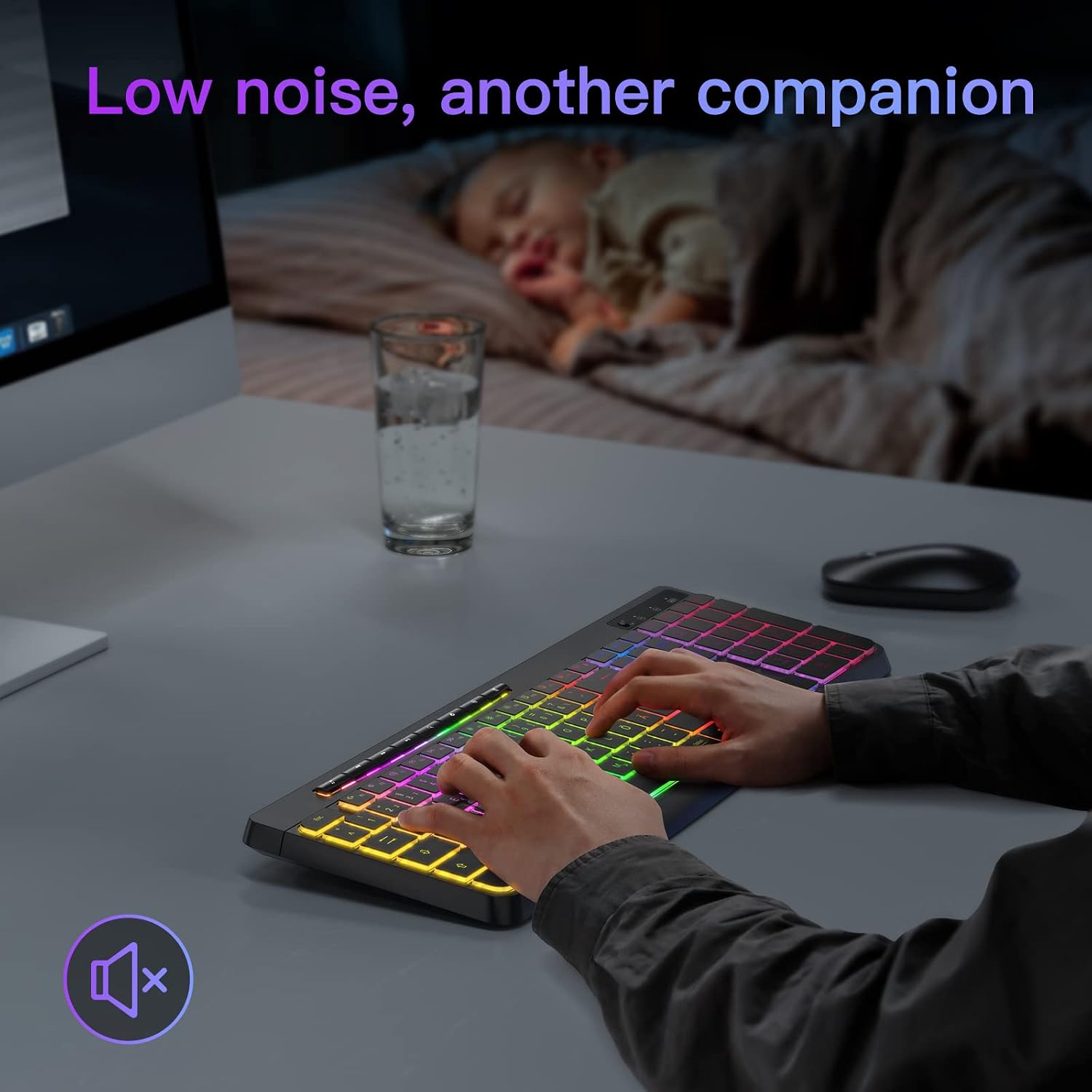 Detalle de TECURS kabellose Gaming-Tastatur (QWERTZ) mit Beleuchtung, leisen Tasten & Multimedia – für Windows, Mac, PS4 und Xbox, schwarz