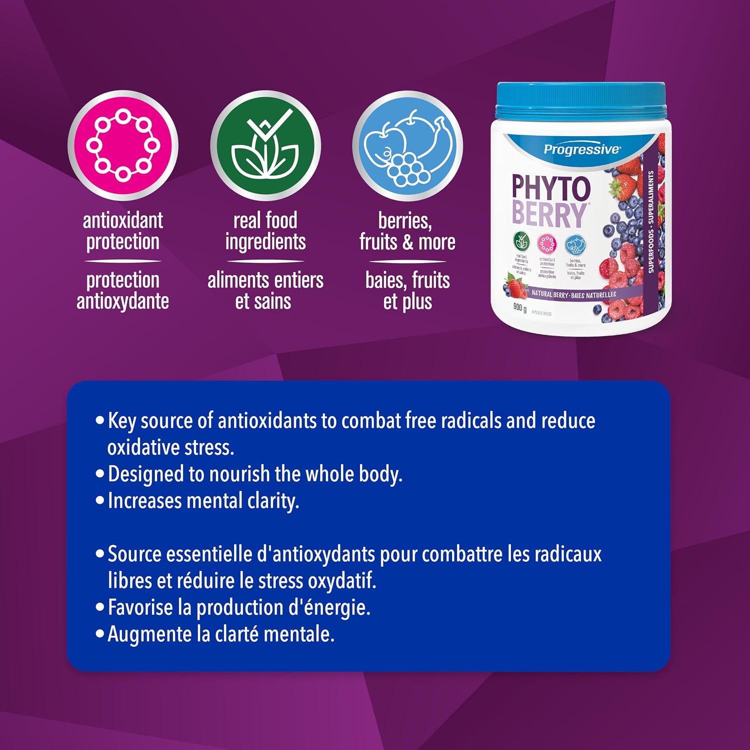 Detalle de Progressive Health PhytoBerry 837229000999 Antioxidant Powder, 900 g