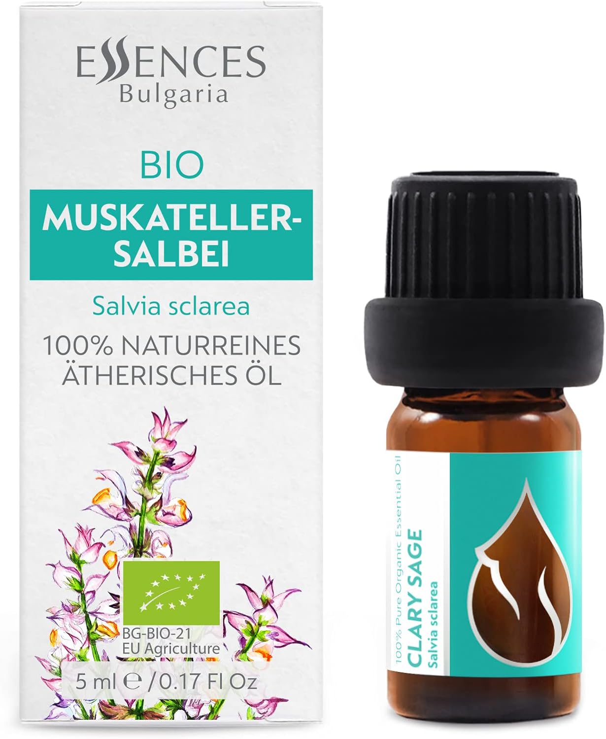 Thumbnail 1 de Essences Bulgaria Olio Essenziale di Salvia sclarea biologico, 100% puro (non diluito), grado terapeutico, 5 ml