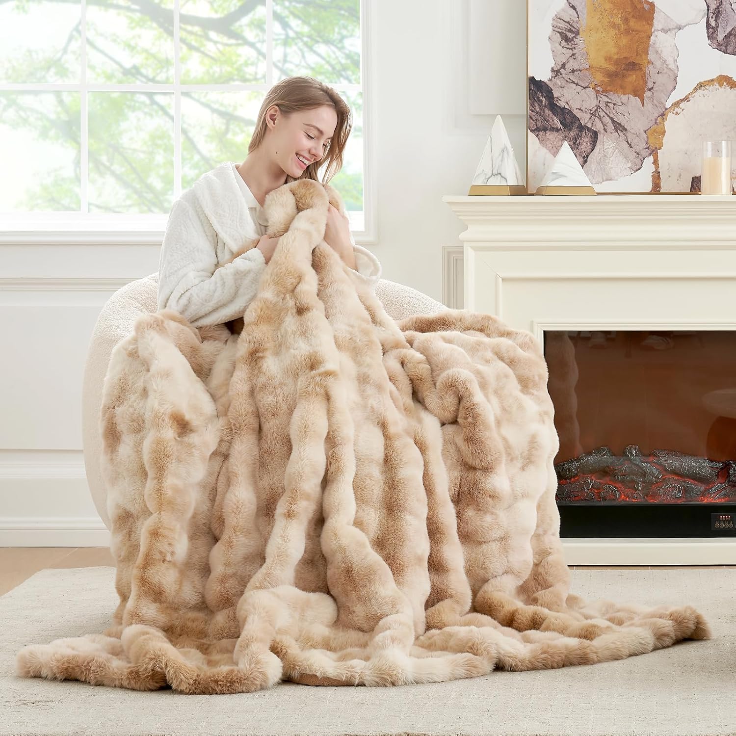 Thumbnail 1 de Cozy Bliss Bubble Faux Fur Throw 50x60