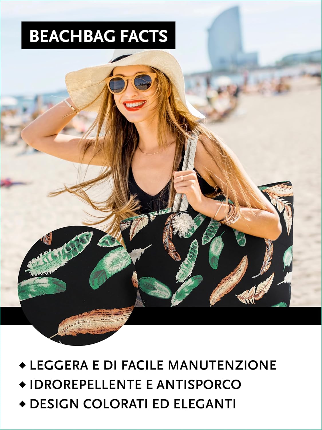 Thumbnail 3 de DonDon Grande shopper borsa da spiaggia 58 cm