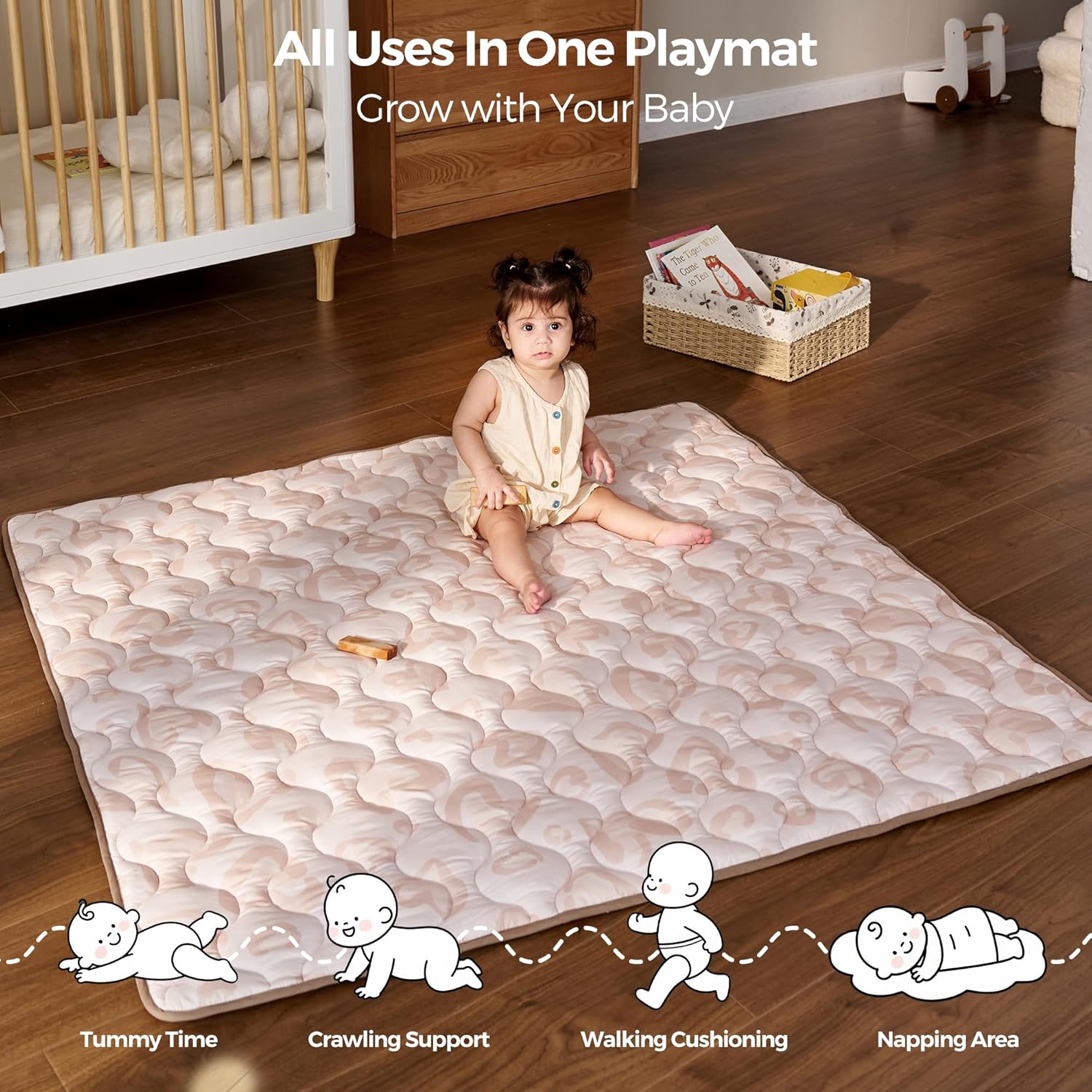 Detalle de momcozy Baby Play Mat for Floor (127 x 127cm) – Foldable Waterproof Non-Slip Playpen Mat for Tummy Time, Leopard Heart