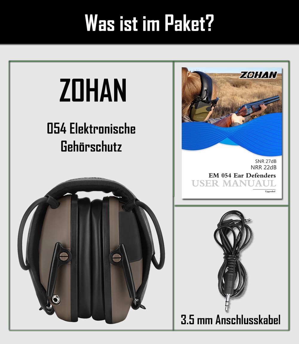Thumbnail 5 de Casque anti-bruit ZOHAN 054 électronique pour tir, SNR 27 dB / NRR 22 dB, coussinets remplaçables (noir)
