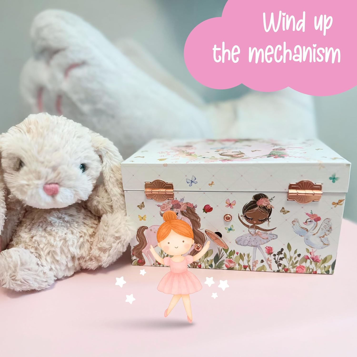 Detalle de The Memory Building Co Ballerina Musical Jewelry Box – Classic Clair de Lune, 2-Tier MDF Organizer for Kids (Ages 6–12)