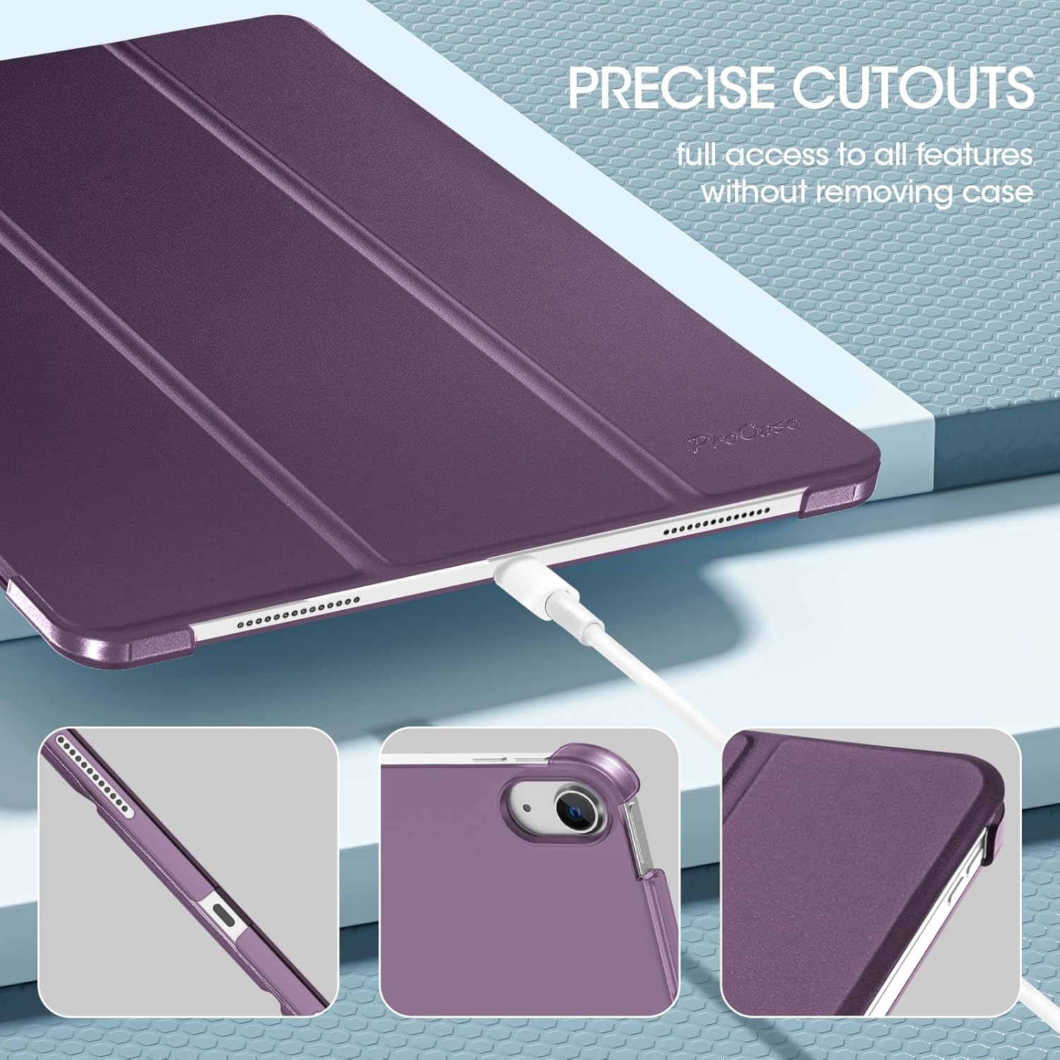 Detalle 2 de ProCase Hülle für iPad Air 13 Zoll M4/M3/M2 (2026/2025/2024) – Dünn, stoßfest und durchsichtiges Frosted-Back Cover in Helllila