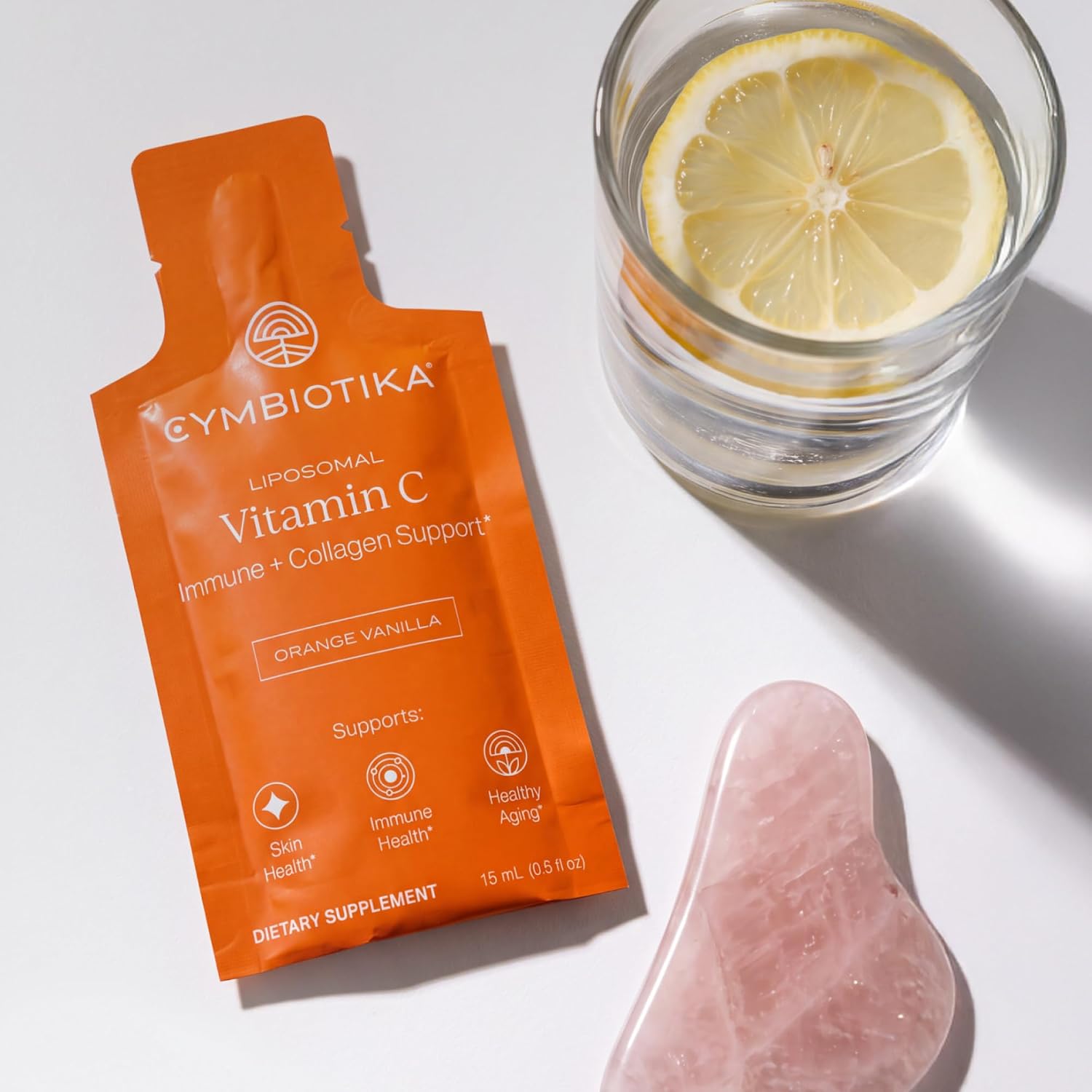 Detalle 1 de CYMBIOTIKA Liposomal Vitamin C 1000mg with Biotin, Orange Vanilla, 28 Pouches